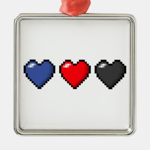 Row of Three Polyamory Pride Flag Pixel Hearts Metal Tree Decoration