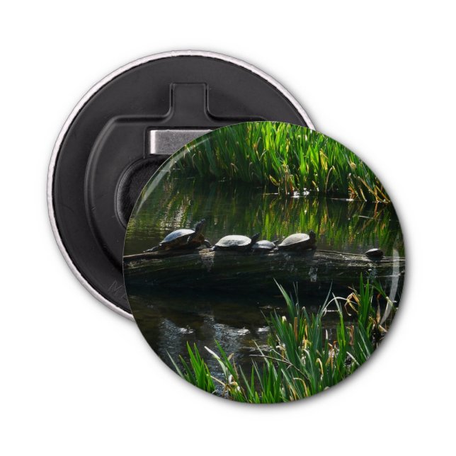 Row of Turtles Green Nature Photo Bottle Opener (Front)