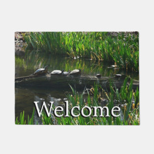 Row of Turtles Green Nature Photo Doormat