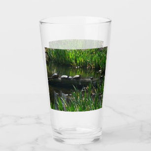 Row of Turtles Green Nature Photo Glass