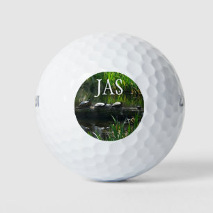 Row of Turtles Green Nature Photo Golf Balls