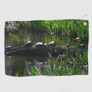 Row of Turtles Green Nature Photo Golf Towel