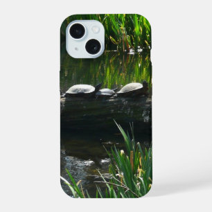 Row of Turtles Green Nature Photo iPhone 15 Case