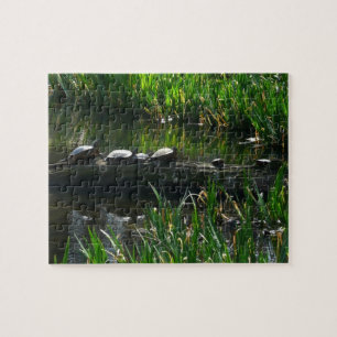Row of Turtles Green Nature Photo Jigsaw Puzzle