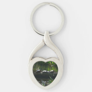 Row of Turtles Green Nature Photo Key Ring