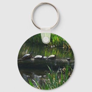 Row of Turtles Green Nature Photo Key Ring