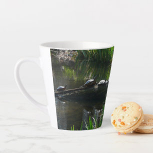 Row of Turtles Green Nature Photo Latte Mug