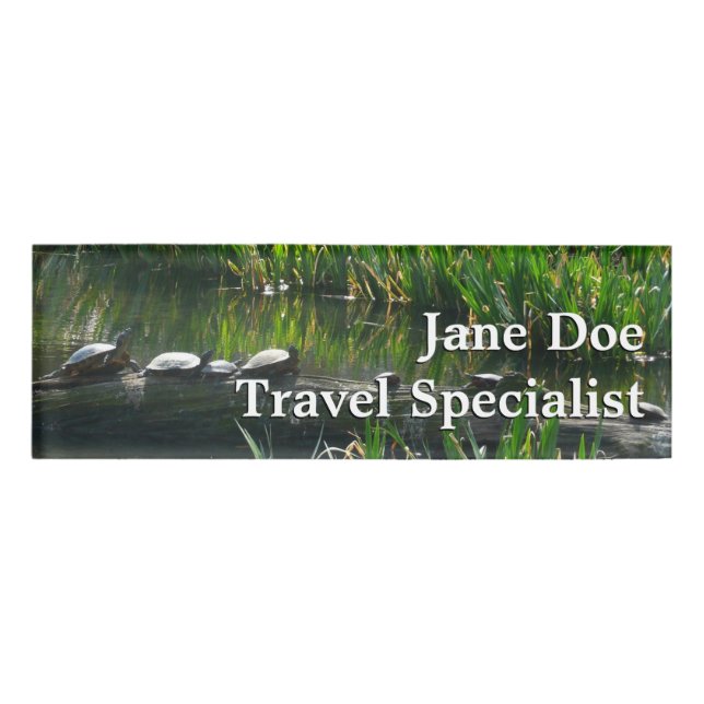 Row of Turtles Green Nature Photo Name Tag (Front)