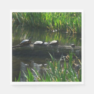 Row of Turtles Green Nature Photo Napkin
