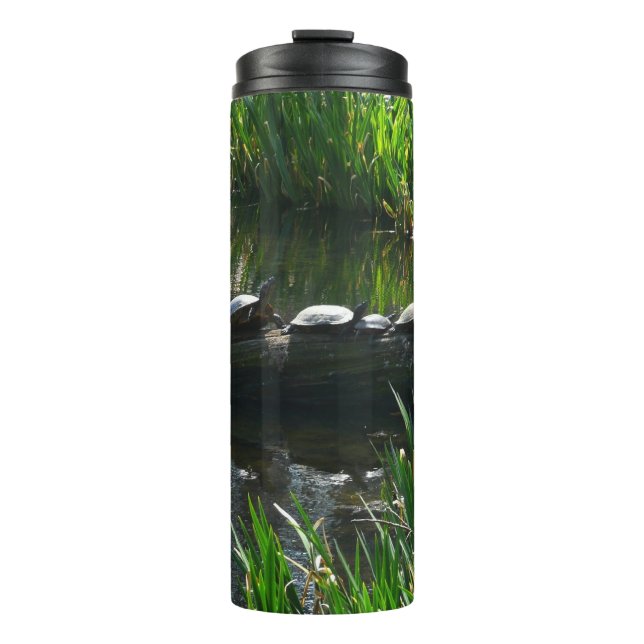 Row of Turtles Green Nature Photo Thermal Tumbler (Front)