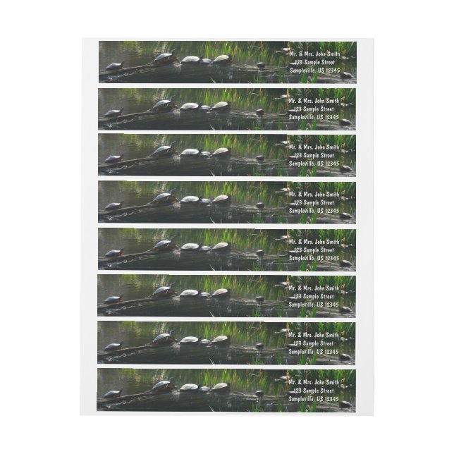 Row of Turtles Green Nature Photo Wrap Around Label (Sheet)
