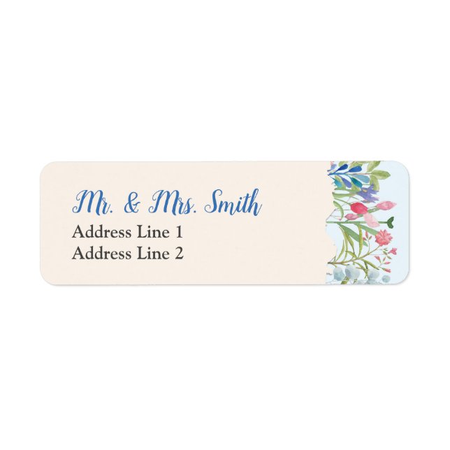 Row of Watercolor Wildflowers Wedding Labels (Front)