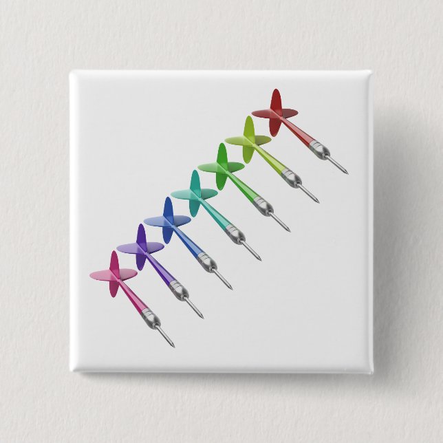 Row with different coloured darts 15 cm square badge (Front)