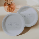 ROWAN Boy Blue Boho Modern Simple Baby Shower Paper Plate<br><div class="desc">These boy blue boho modern simple baby shower paper plates from the Rowan Collection are perfect for a simple baby shower. The baby blue design features modern boho unadorned typography with a unique minimalist style.

Personalise your baby shower plates with the name of the mum-to-be and the shower date.</div>