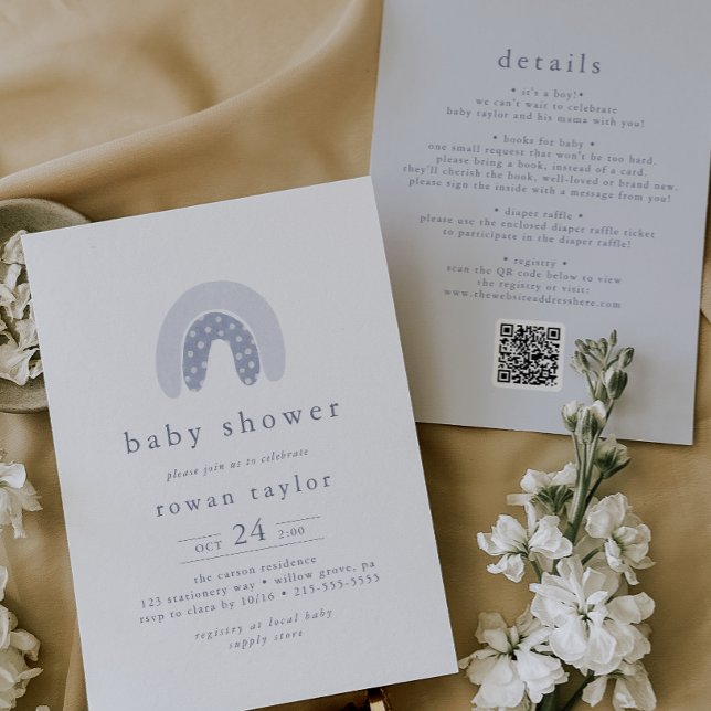ROWAN Cute Spring Boy QR Boho Rainbow Baby Shower Invitation (ROWAN Cute Spring Boy QR Boho Rainbow Baby Shower Invitation)