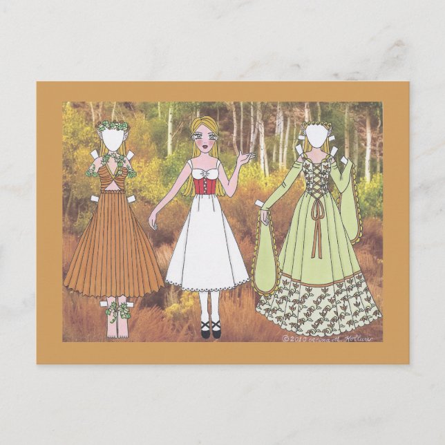 Rowan Dresses Up Like a Woodland Elf Paper Doll Postcard (Front)