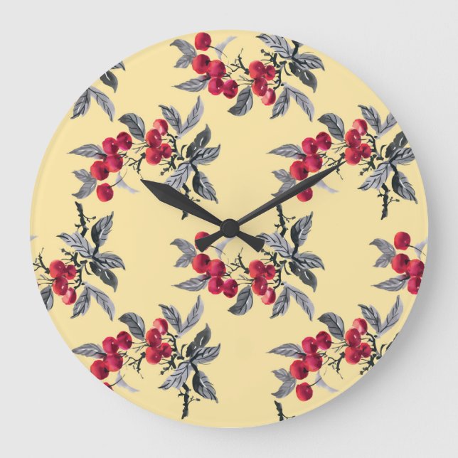 Rowan Plant: Watercolor Yellow Seamless Large Clock (Front)