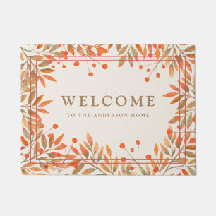 Rowan Red Berries & Fall Leaves Custom Botanical Doormat