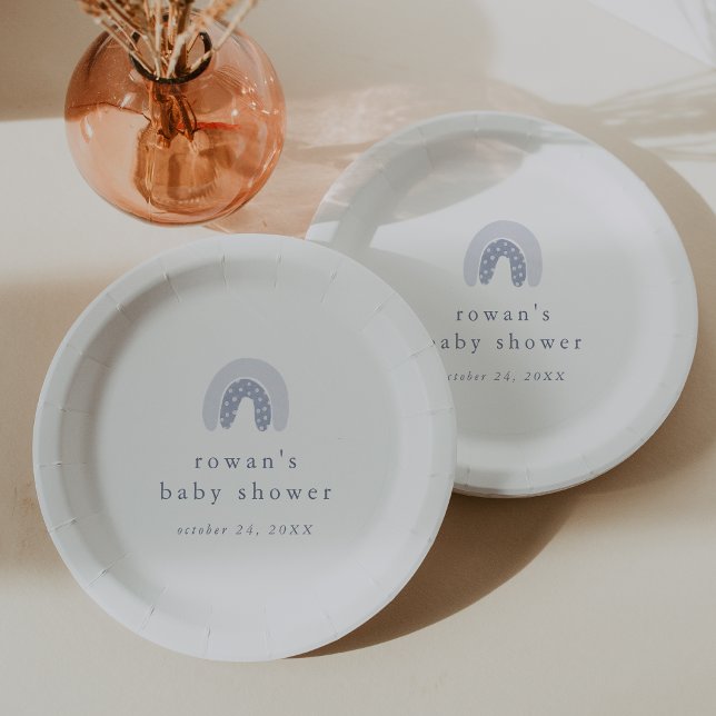 ROWAN Unique Boy Blue Boho Rainbow Baby Shower Paper Plate (Creator Uploaded)