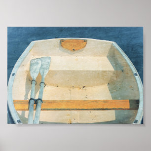 Rowboat and Oars Yellow & Blue Boat Poster
