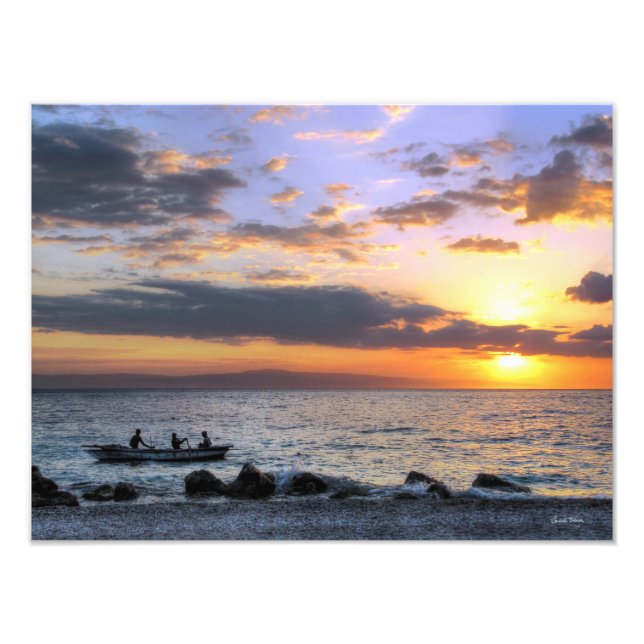 Rowboat and Sunset on the Ocean Photo Print (Front)