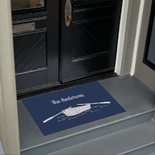 Rowboat Blue and White Personalised Lake House Doormat