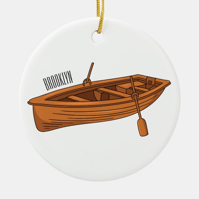 Rowboat cartoon illustration ceramic tree decoration (Front)