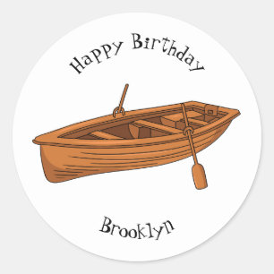 Rowboat cartoon illustration classic round sticker