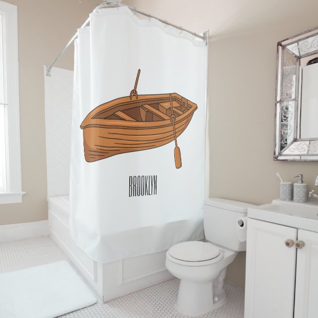 Rowboat cartoon illustration shower curtain (In Situ)