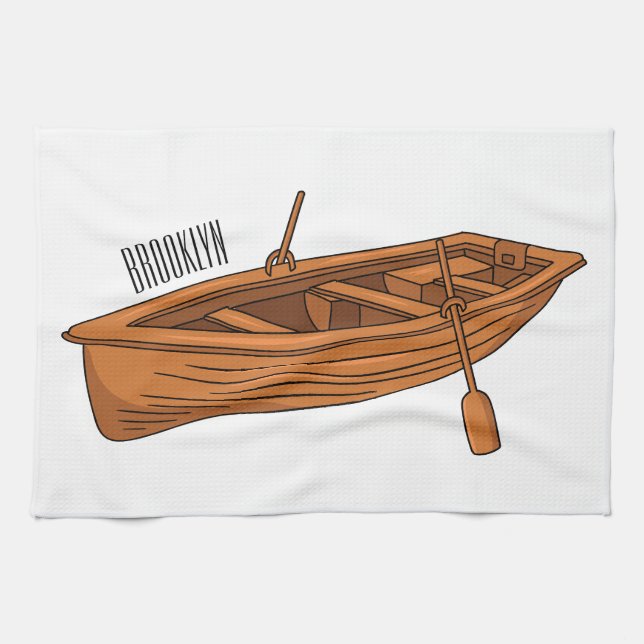 Rowboat cartoon illustration tea towel (Horizontal)