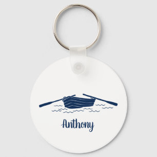 Rowboat Graphic in Navy Blue Personalized Key Ring