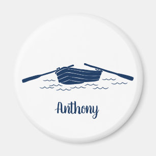 Rowboat Graphic in Navy Blue Personalized Magnet