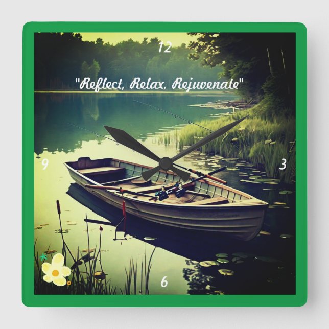 "Rowboat in Still Waters" Square Wall Clock (Front)