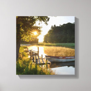 Rowboat Moored at Lake Canvas Print