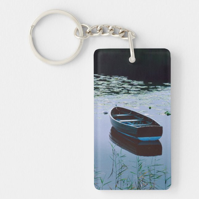 Rowboat on small lake surrounded by water key ring (Front)