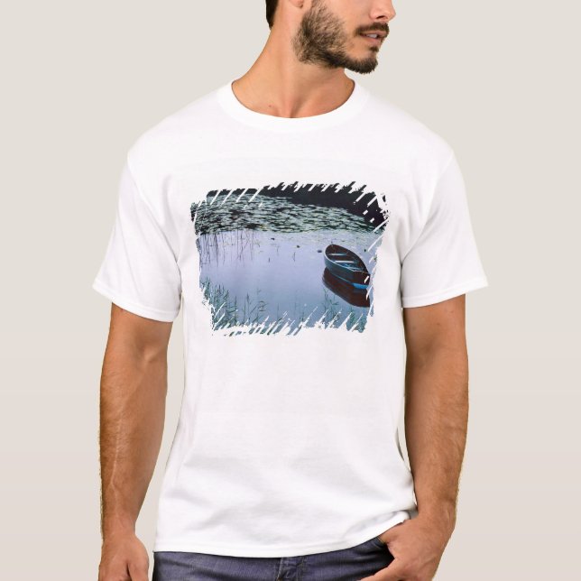 Rowboat on small lake surrounded by water T-Shirt (Front)