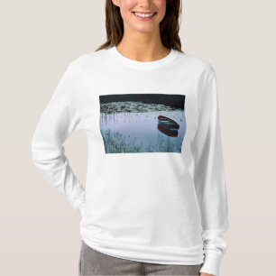 Rowboat on small lake surrounded by water T-Shirt