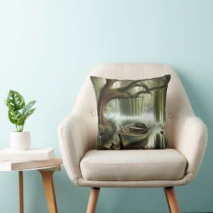 Rowboat Under a Weeping Willow Tree Cushion