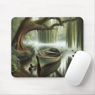 Rowboat Under a Weeping Willow Tree Mouse Mat