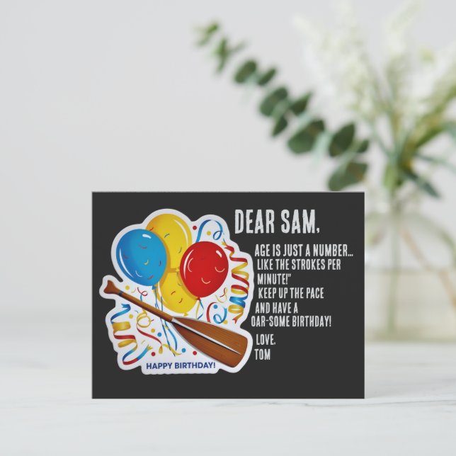 Rower's Birthday Delight: Oar-some Celebration Postcard (Standing Front)