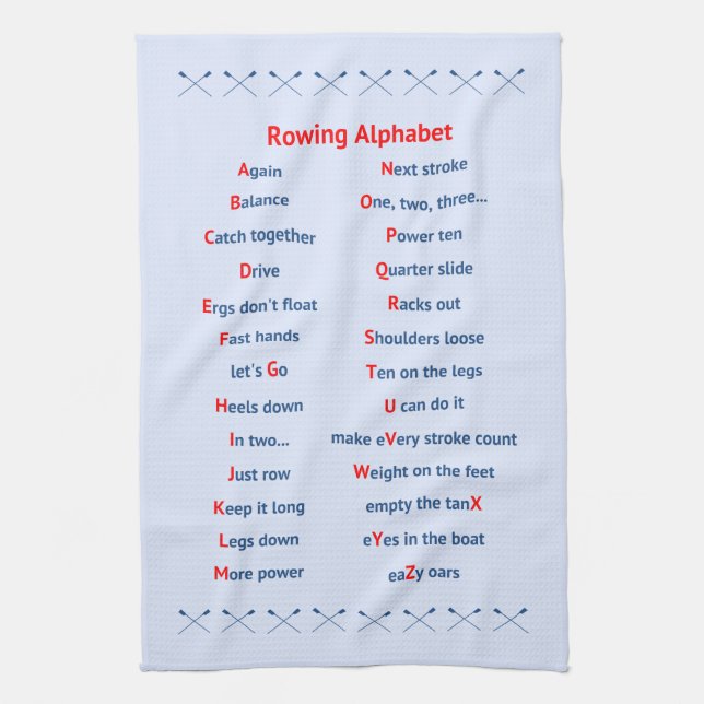 Rowing alphabet pale blue tea towel (Vertical)