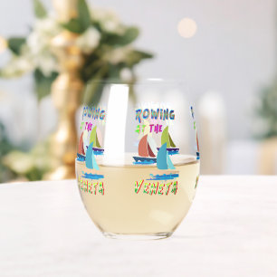 Rowing At The Veneta Stemless Wine Glass
