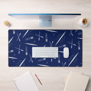 Rowing Boat Pattern, Stylish Navy Blue and White Desk Mat