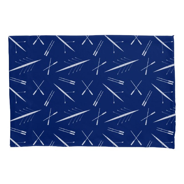 Rowing Boats and Oars Navy Blue and White Pattern Pillowcase (Front)