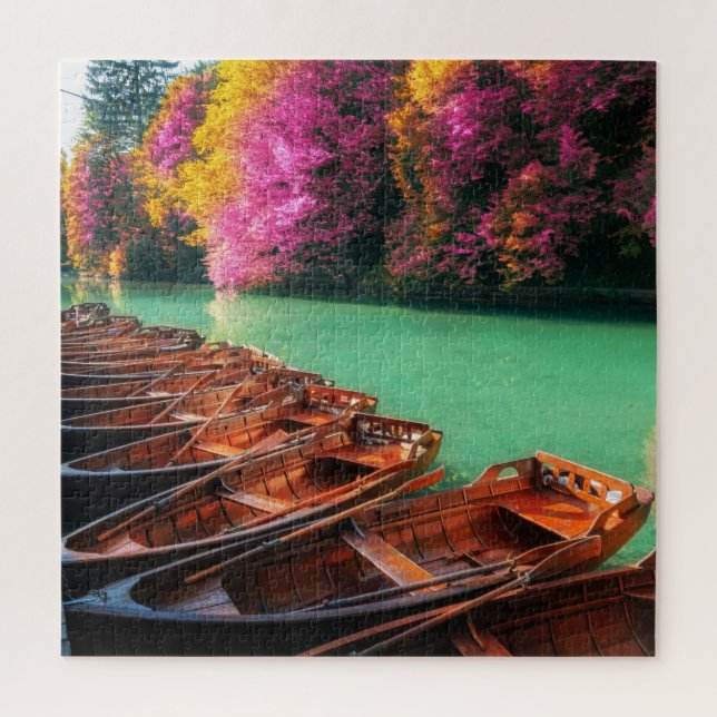 Rowing Boats Lake Trees Plitvice Lakes Croatia Jigsaw Puzzle (Vertical)