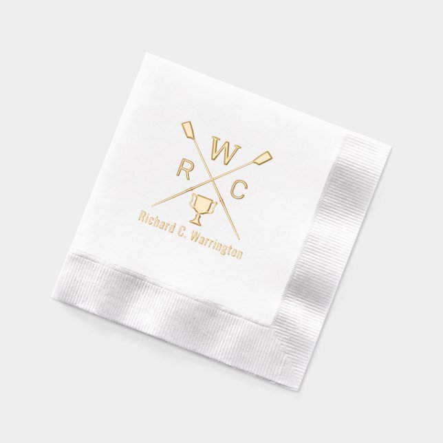 Rowing Crew Blades Oars Trophy Name Initials Foil Napkins (Left)