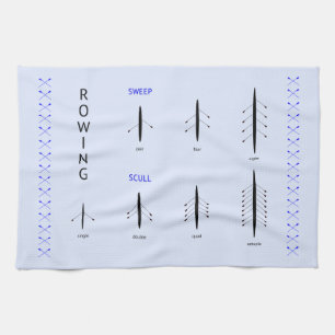 Rowing crew boat types blue sport tea towel