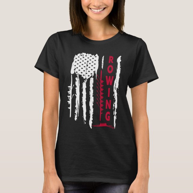 Rowing crew fan American US flag rower graphic T-Shirt (Front)