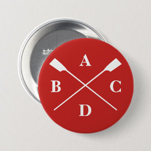 Rowing crossed oars monogram red 7.5 cm round badge