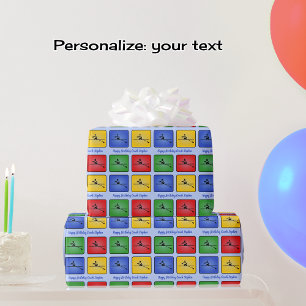 Rowing custom text four icons colourful wrapping paper